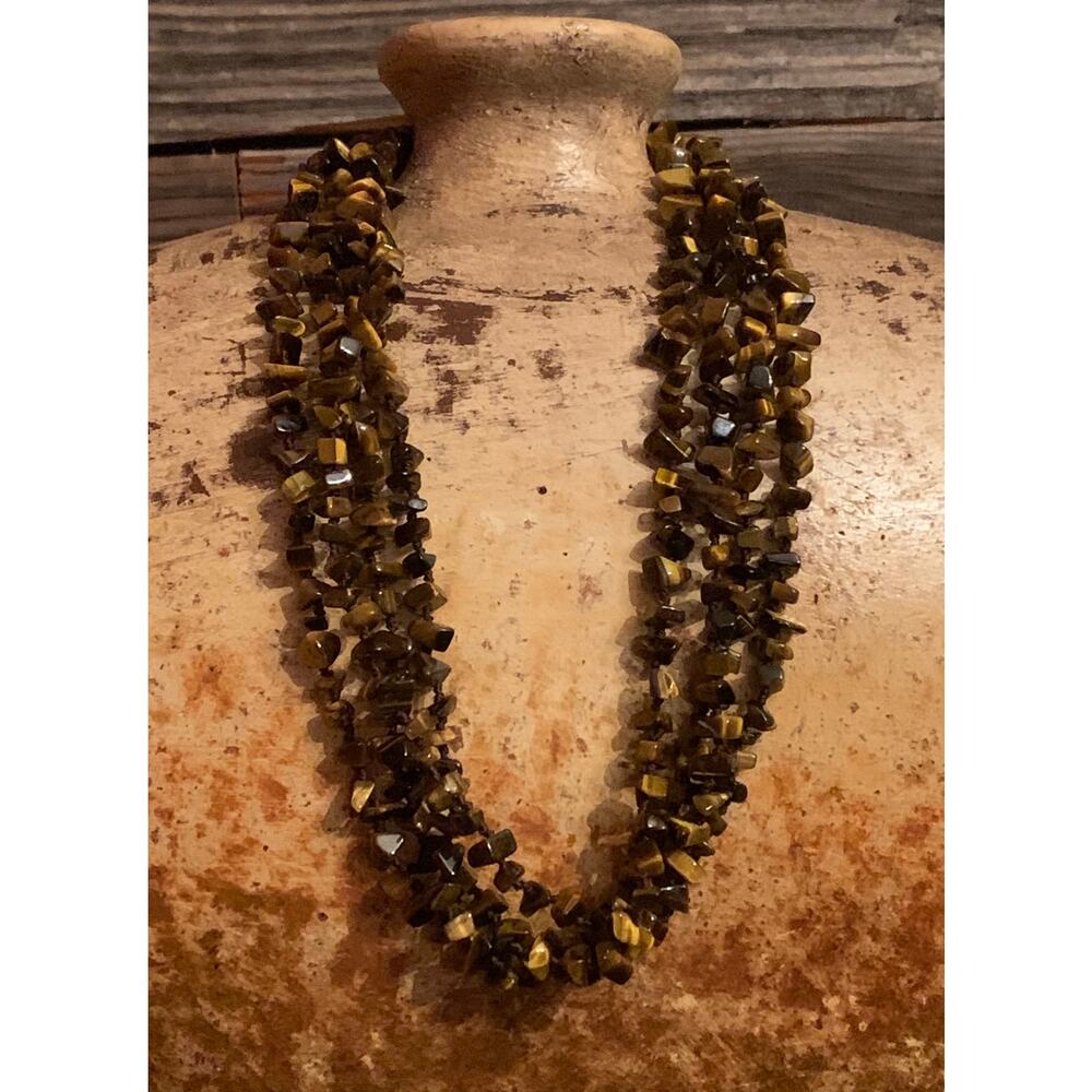 SX (Sally C) Tigers Eye and Sterling Silver Long Necklace